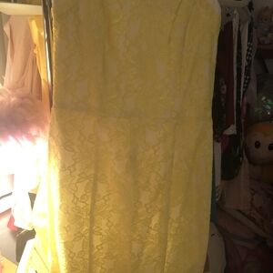 Guess Strapless Yellow Lace Dress